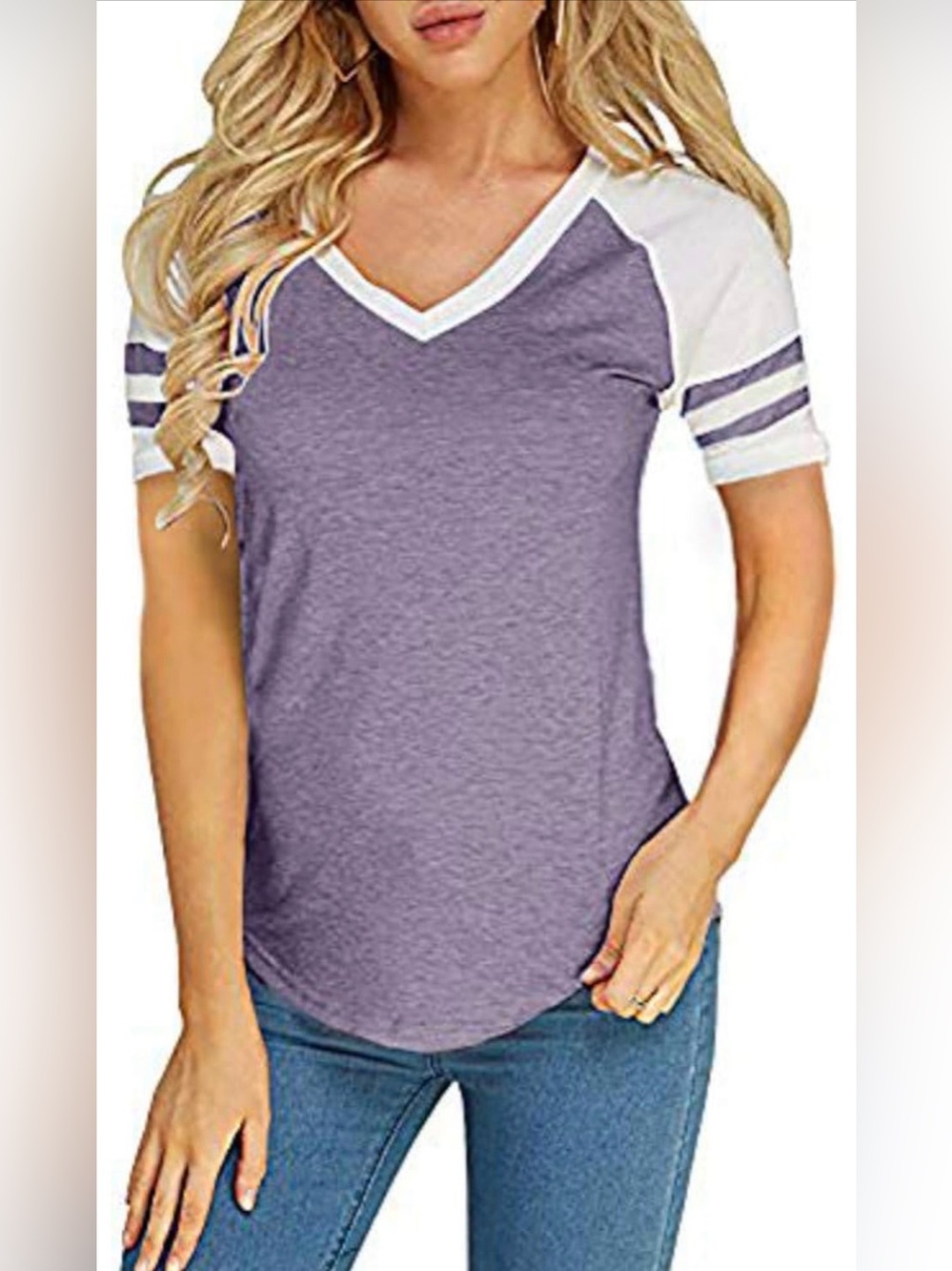Women's V-Neck Raglan Sports Tee - Purple/White NIP